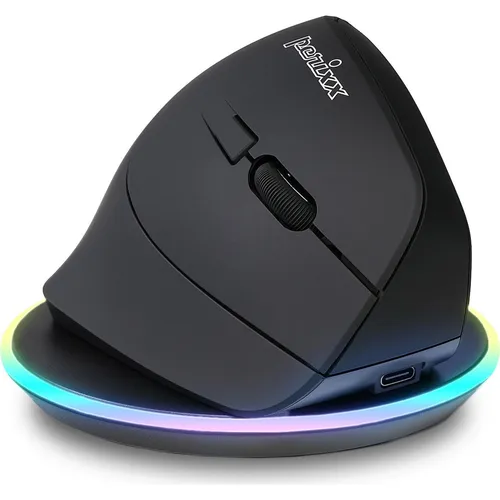 Perixx PERIMICE-715RX Kabellose Wiederaufladbare Vertikale Maus – Ergonomisches Design für Komfort - Ergonomische vertikale Maus für Rechtshänder mit dualer Ladefunktion. Genießen Sie leise Klicktasten und eine stabile Funkverbindung für konzentriertes Arbeiten. Ideal für lange Stunden am PC.