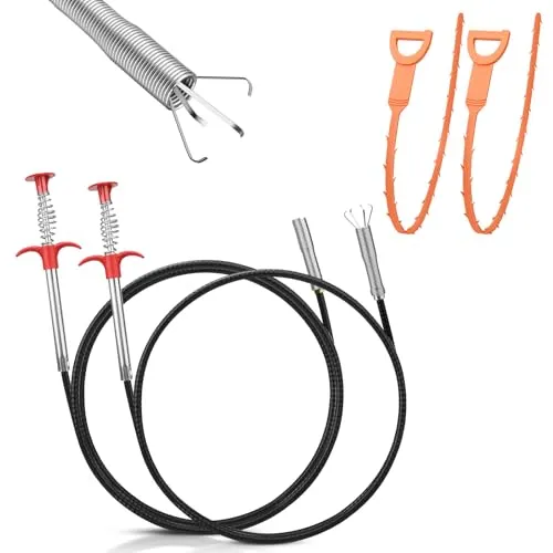 Abflussspirale 4 Stück Abflussreiniger Spirale, Krallengreifer 200cm/90cm, Abflussschlange, Drain Snake Haarfänger für Badewanne Abwasserkanäle Waschbecken Küche Bad Spülbecken Kanal