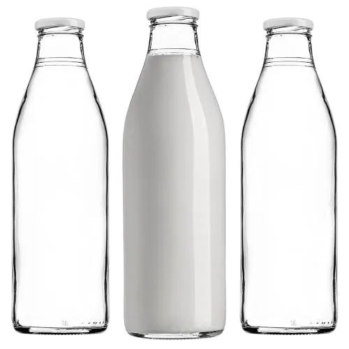KADAX Milchflaschen 1L mit Deckel, Saftflaschen aus Glas, Glasflaschen 1 Liter mit Schraubverschluss, leere Flaschen zum Befüllen mit Milch, Weithalsflasche (3 Stück)
