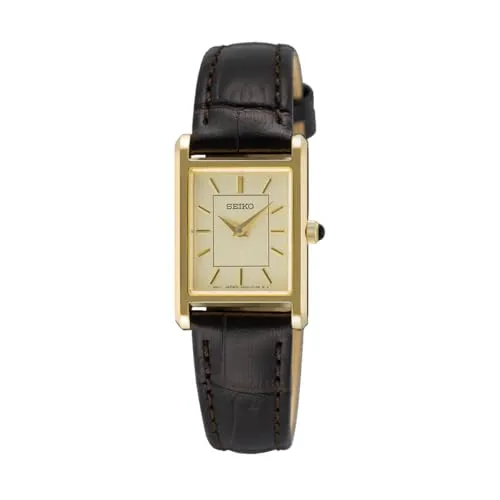 Seiko Damen Classic 20mm Uhr SWR110P1 - Elegante Armbanduhr für Damen mit goldfarbenem Edelstahl-Gehäuse, 50 m wasserdicht und ideal für besondere Anlässe oder den Alltag.
