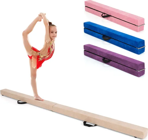 COSTWAY Klappbarer Schwebebalken für Kinder, Beige, mit Tragegriff & rutschfester Unterseite - Fördern Sie die Balance Ihrer Kinder mit diesem klappbaren Schwebebalken! Ideal für Anfänger und Fortgeschrittene, bietet er Stabilität und Sicherheit beim Turnen. Praktisch und platzsparend für das Training zu Hause oder im Freien.