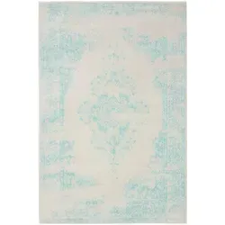 benuta Vintage-Teppich, Creme, Türkis, Kunststoff, Vintage, Rechteckig, 80x150 cm, Oeko-Tex® Standard 100, für Fußbodenheizung geeignet, in verschiedenen Größen erhältlich, pflegeleicht, Teppiche & Böden, Teppiche, Vintage-Teppiche