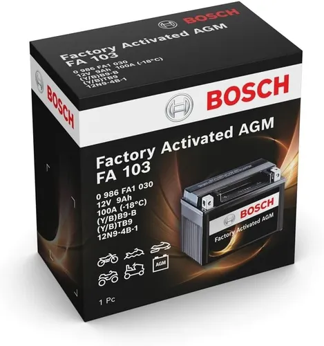 Bosch Gel Batterie YB9 B für Gilera Cougar Runner 50/125 und Typhoon - Hochleistungs-Gel-Batterie für Motorräder, ideal für Gilera-Modelle, mit 12 V Spannung und 9 Ah Belastbarkeit, langlebig und wartungsfrei.