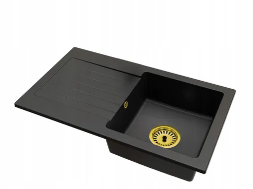 Einbauspüle BRADO Leon Schwarz – Granitspüle mit goldenen Siphon