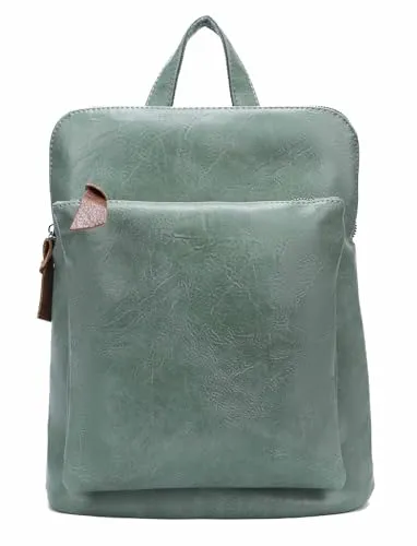 Damen Rucksack Tasche Crossbody Schultertasche Handtasche Messenger Umhängetasche Shopper Cross-Over Handgepäck Vintage Leder Optik Mint