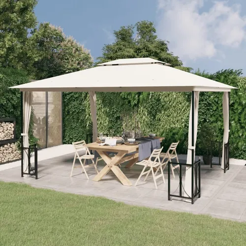 The Living Store Pavillon mit Seitenwänden & Doppeldach 3x4 m Creme