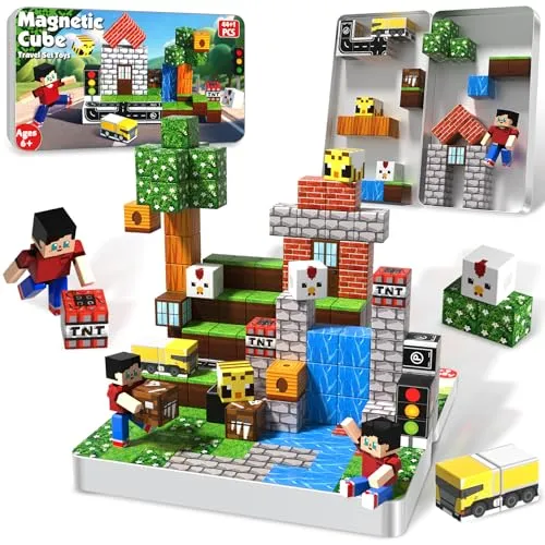 Annexfun Mini Magnetische Bausteine 44 Teile mit 1 Figur im Tragbaren Metallbox