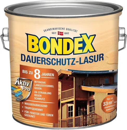 Bondex Dauerschutz-Lasur Ebenholz 2,50 l - 329932 - Schutz- und Farbton in einem, ideal für Holz im Außenbereich, UV-beständig und wasserabweisend für langfristige Ergebnisse.