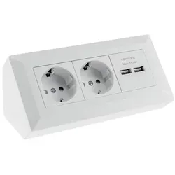 ChiliTec 2-fach Aufbau-Steckdosenblock mit 2x USB, weiß matt - Steckdosen & Zubehör - Praktischer 2-fach Steckdosenblock mit zwei USB-Ladebuchsen zur einfachen Montage auf Werktischen, ideal für schnelles Nachrüsten und gleichzeitiges Laden von Geräten.