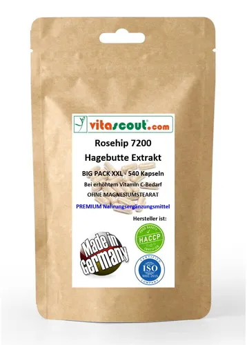 Rosehip / Hagebutte - 2400mg HOCHDOSIERT - 540 Kapseln - OHNE MAGNESIUMSTEARAT