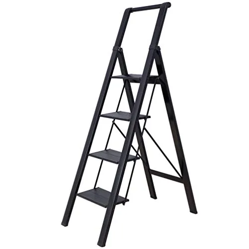 BAOYOUNI Klapptrittleiter aus Aluminium, 4 Stufen, rutschfest