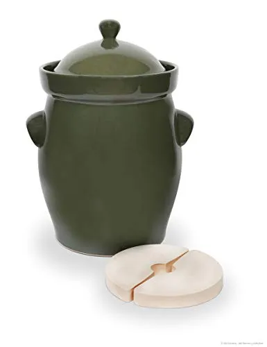 Original Bunzlauer Keramik Premium Gärtopf/Einlegetopf/Sauerkrauttopf 20 Liter olive-grün - inkl. Beschwerungsstein und Deckel