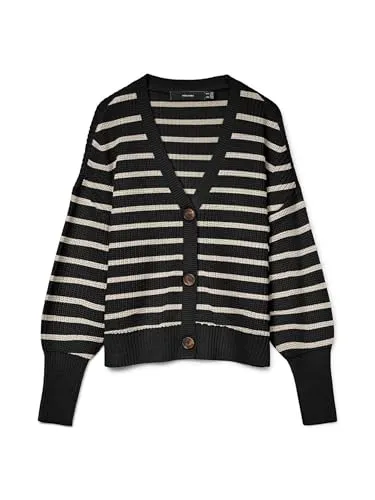 Vero Moda Strickjacke VMLEA LS V-NECK CUFF CARDIGAN NOOS - Modische Strickjacke in Schwarz mit V-Ausschnitt und Knopfleiste, ideal für jeden Anlass. Pflegeleicht und perfekt für den Layering-Look.
