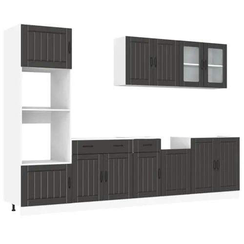 vidaXL 7-tlg. Küchenschrank-Set Kalmar Schwarz Holzwerkstoff - Buffets mit elegantem Design und viel Stauraum, ideal für eine optimale Küchennutzung. Langlebiges Holzwerkstoff-Material, leicht zu reinigen und anpassbare Füße für perfekte Höhenanpassung.