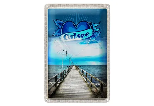 Roomando Metallschild Reise 12x18cm Ostsee Herz Deutschland Urlaub Gehweg