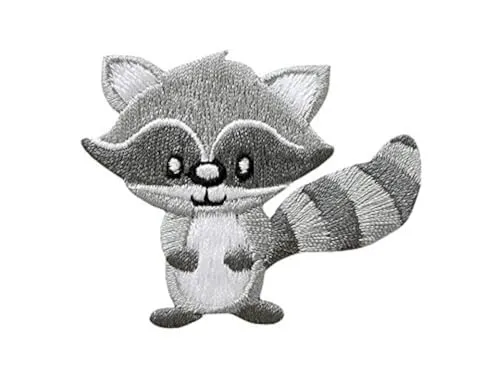 Mono-Quick Bügelbild Aufnäher Patch Applikation zum Aufbügeln Waschbär grau 6,0 x 5,0 cm