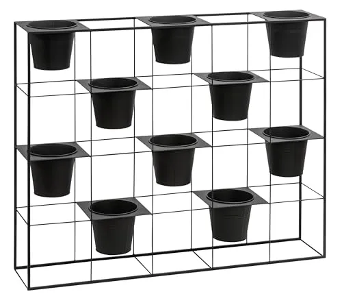 Dehner Regal mit Pflanzgefäßen - Frostbeständiges Blumenregal für drinnen und draußen - Pflanzenregal aus Eisen/Blech (100 x 80 x 20 cm) mit 10 Blechtöpfen, ideal für kreative Bepflanzungen und mediterranes Flair auf Balkon oder Terrasse.