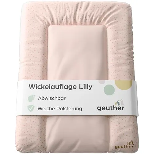 Geuther Wickelauflage abwaschbar 52x72 cm | Wickelunterlage Lilly mit erhöhtem Rand für sicheres Wickeln - Die Geuther Wickelauflage bietet durch ihren erhöhten Rand und Kopfschutz Sicherheit und Komfort beim Wickeln. Sie ist leicht abwischbar und somit besonders pflegeleicht. Ideal für Wickelregal Clarissa und andere Wickeltische.