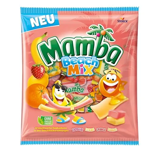 Mamba Beach Mix – 1 x 160g – Fruchtige Kaubonbons mit Mamba Beach Surfer, Mamba Beach Sticks & Mamba Beach Bites – Fruchtgummi Mix einzeln verpackt