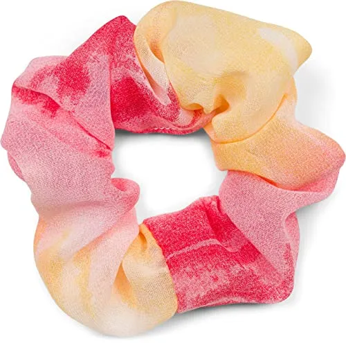 styleBREAKER Damen XXL Haargummi mit buntem Farbverlauf Muster, elastisch, Scrunchie Retro Style, Zopfgummi 04027039, Farbe:Rot-Gelb