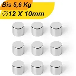 Stück Neodym Magnet 12mm x 10mm Supermagnete hohe Haftkraft Scheibenmagnet 10