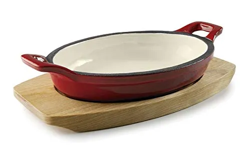 Lacor 25850 Kasserolle - Oval Aluminium in Rot mit Farbverlauf - Auflaufformen, sehr vielseitig für Braten, Reis und Kuchen, inklusive Holzsockel zum Servieren, ausgezeichnete Wärmespeicherung und für alle Herdarten geeignet.