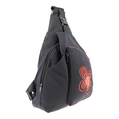 Sling Bag Hippie Goa Bodybag Schultertasche Flower Crossbody Messenger Rucksack L, Farbe:Schwarz/Rot