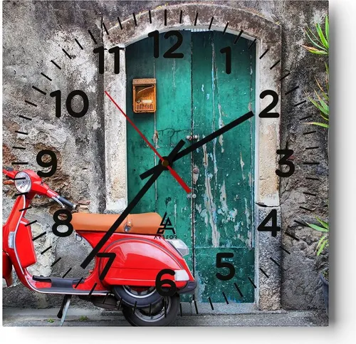 Wanduhr - Quadrat - Glasuhr - Scooter transport italien retro - 40x40cm - Schleichendes Uhrwerk - Lautlos - zum Aufhängen bereit - Dekoration Modern - Wanddekoration aus Glas - C4AC40x40-2571