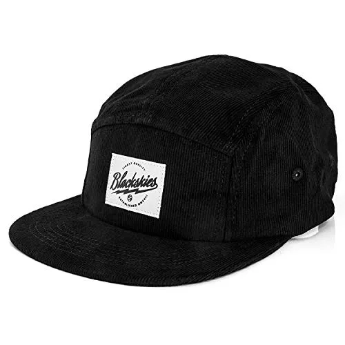 Blackskies® Ebony 5-Panel Cap - Stylische Baseball Mütze für Damen und Herren - Hochwertige 5-Panel Cap aus Kord in schwarz, ideal für Skater und Surfer. Einheitsgröße, verstellbar, und klimaneutral produziert - das perfekte Accessoire für jedes Outfit!