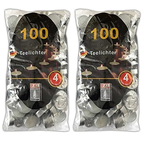 Stück Teelichter 4 Stunden Brenndauer Kerze Windlicht weiß Teelicht Paraffin ohne Duft 200