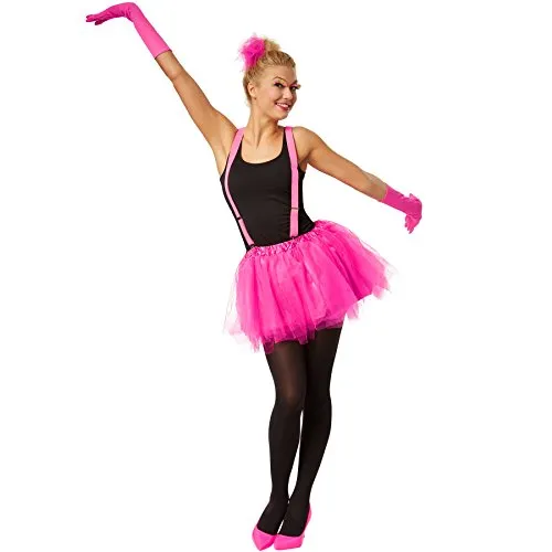 dressforfun Tutu mit Gummizug und Satinunterrock | inkl. verstellbaren Hosenträgern und Satinhandschuhe (Pink, XXL)