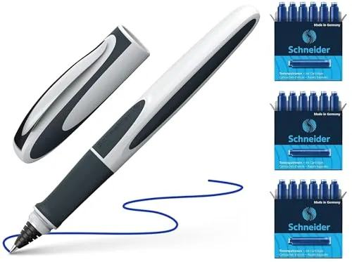 Schneider 187807 Ray Tintenroller (Nachfüllbar mit Standard Tintenpatronen, geeignet für Rechts- und Linkshänder) (Roller inkl. 18 Patronen, tiefblau/hellgrau)