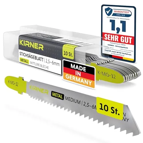 KIRNER Stichsägeblätter Metall 10 Stk. [ Profi Qualität ] präziser & sauberer Schnitt für mittelstarke Bleche (2,5-6mm)
