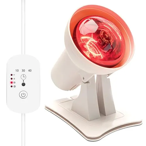 MOZMY Rotlichtlampe Wärmelampe 150Watt mit Timer, Rotlichtlampe Gesicht Einstellbare Winkel und Lichtintensität, Infrarotleuchte Therapielampe fur Heimat (Weiß)