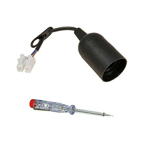 Baufassung | E27 | Renovierfassung Lampenfassung Baustellenfassung | 11 cm Anschlussleitung | inkl. Aufhänger | mit 2-poliger Lüsterklemme verdrahtet | inkl. Spannungsprüfer