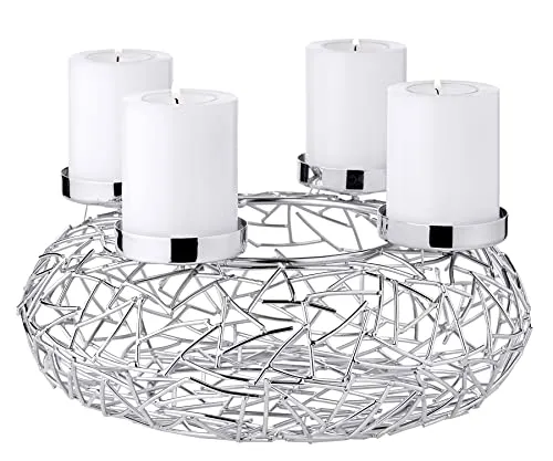 EDZARD Adventskranz Milano, 28 cm - Moderner Adventskranz aus rostfreiem Edelstahl, ideal für Cornelius Dauerkerzen. Bringt festliche Stimmung und stilvolles Ambiente in Ihr Zuhause.