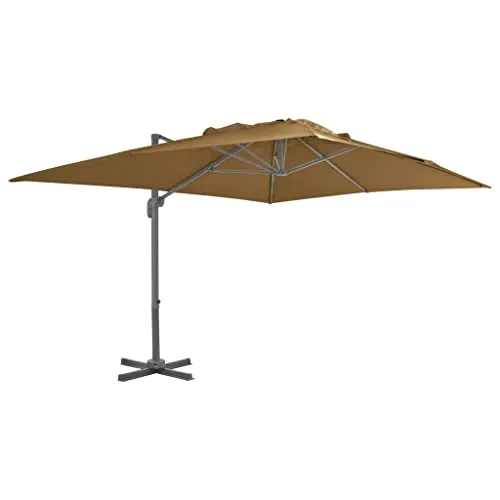 vidaXL Ampelschirm Alu Taupe 400x300cm - Sonnenschirm mit UV-Schutz und pflegeleichtem Polyester, ideal für Garten und Terrasse. Stabiler Kreuzständer und einfacher Kurbelsystem für müheloses Öffnen und Schließen.