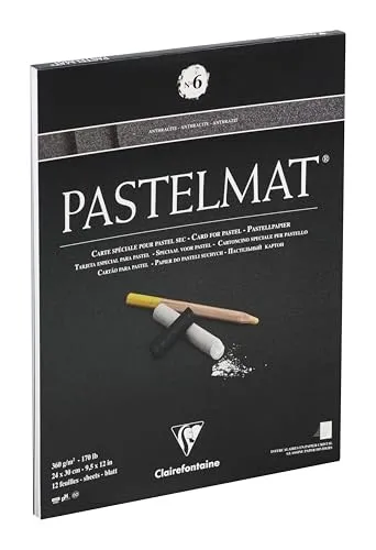 Clairefontaine 96004C Zeichenblock Pastelmat - Hochwertiges Zeichenpapier für Pastell und Kreide, kopfseitig geleimt, 12 Blätter, 24 x 30 cm, mit 4 transparenten Trennblättern, bietet außergewöhnliche Haftbarkeit und Langlebigkeit.