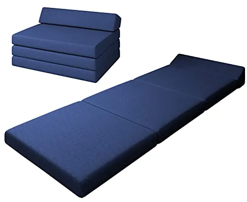 sunnypillow Klappmatratze mit Kopfteil 80 x 220 x 10cm Blau