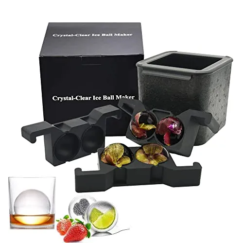 Wiskey Eiskugelbereiter, Jumbo-Eiswürfelbereiter, klare Eiskugelform, einfaches Herauslösen, blasenfrei, mit 10,2 x 6 cm Kugeln für den Barkeeper zu Hause (4 Kugeln)
