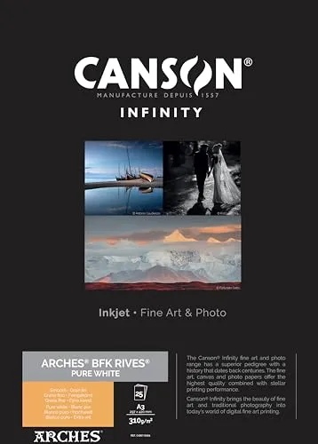 Canson Infinity BFK Rives Fotopapier, A3, strukturiert, reinweiß, 25 Blatt, 310 g