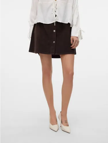 Vero Moda VMETTA HR Short Cord Skater Skirt - Modischer Damen Cordrock in Braun (Chocolate Torte), aus weichem, elastischem Material für hohen Tragekomfort. Ideal für legere und schicke Looks, pflegeleicht und maschinenwaschbar.