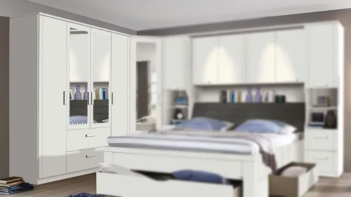 Kleiderschrank Lindau mit Spiegel - Moderner Drehtürenschrank für das Schlafzimmer, 4 Türen, mit Spiegel und Schubfächern, aus hochwertigem Holzspanwerkstoff, Made in Germany.