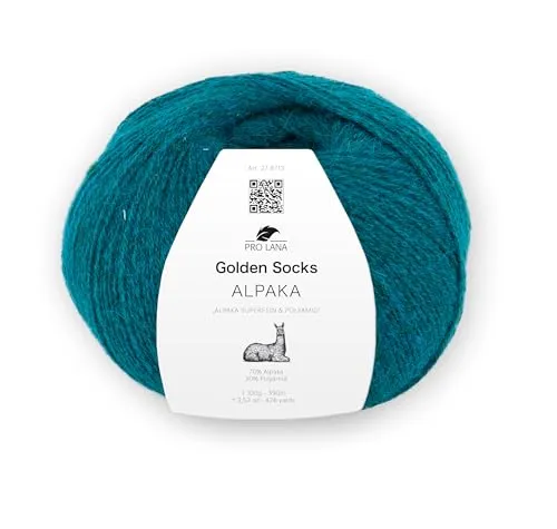 Pro Lana Golden Socks Alpaka, 100 g/390 m, 70% Alpaka, 30% Polyamid, 4-fädig, superweiche Sockenwolle (69 petrol mel.)