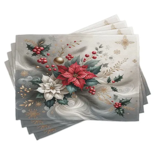 Tischset Platzset 4er Set Weihnachtsstern und Weihnachtsbeeren