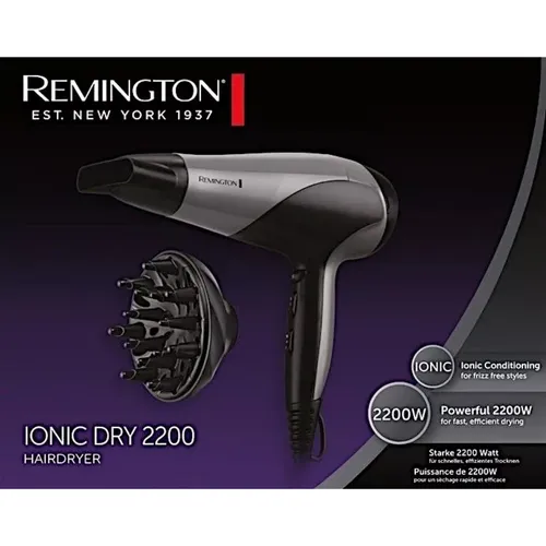 Remington Ionic Dry 2200 Fön mit Diffusor und Düse D3190S EXU Neu Grau