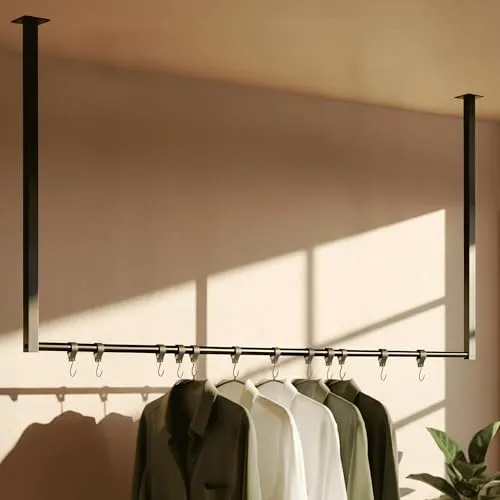 CLP Kleiderstange Fenton mit 12 Kleiderhaken – Modern und Stabil für Ihre Garderobe - Die Kleiderstange Fenton im modernen Industrial-Stil bietet viel Platz für Ihre Kleidung. Mit 12 Haken und stabiler Konstruktion ist sie ideal für Flur und Schlafzimmer. Einfache Deckenmontage mit Anleitung.