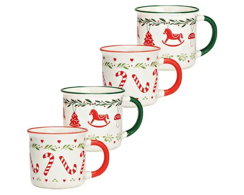 matches21 HOME & HOBBY Tasse Email-Optik Weihnachts-Tassen 4er Set rot grün in 9 cm, 350 ml, 4-tlg., Keramik, Spülmaschinenfeste Kaffeetassen Kaffee-Becher als Glühweintassen