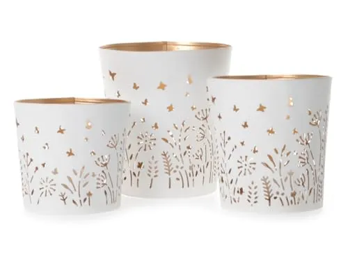 Windlicht Frühling Blumenwiese (3er Set) aus Metall - Kerzenleuchte Kerzenhalter Frühjahr, Teelichthalter Blume, Garten Deko