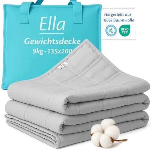 Ella Gewichtsdecke 135x200 - Anti Stress Therapiedecke für besseren Schlaf - Bettdecken mit 9 kg Gewicht, OEKO-TEX-zertifiziert für tiefen Schlaf und Stressabbau. Ideal für Männer & Frauen von 75-110 kg, mit 30-tägiger risikofreier Testphase.